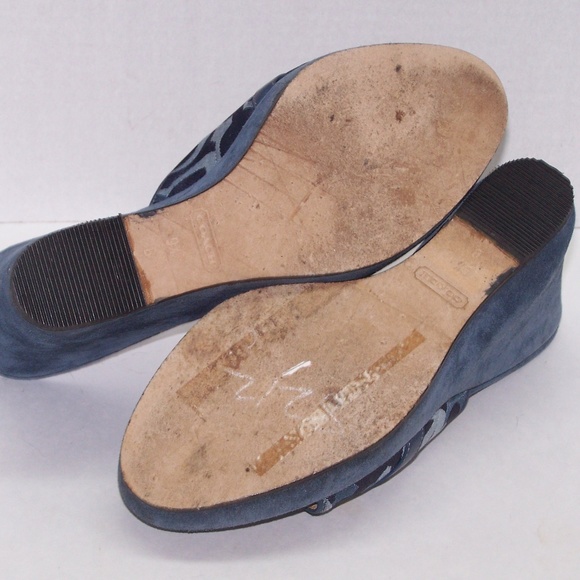 Coach Chris Sig C Canvas Blue Suede Wedge Slides - Picture 5 of 5